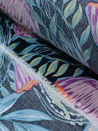 Tecido Viscose Texturizada Estampa Água-viva Rosa Azul e Preto