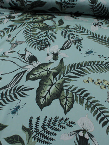 Tecido Crepe Silk Folhagens Verde