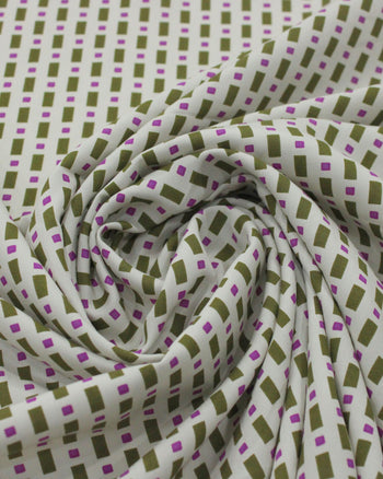 Tecido Viscose Desenhos Geométricos Verde e Roxo