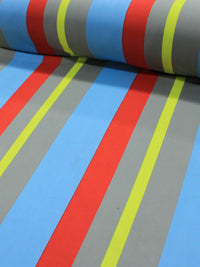 Tecido Malha Montaria Twill Macro Listras Azul Vermelho e Verde