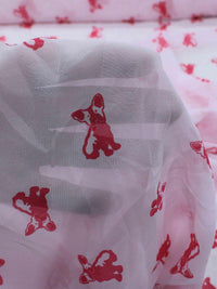 Tecido Crepe Chiffon Bulldog Rosa e Branco