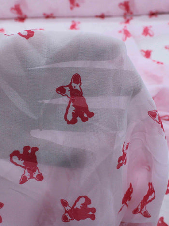 Tecido Crepe Chiffon Bulldog Rosa e Branco