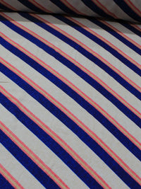 Tecido Viscose Listras Diagonais Vermelho Azul e Bege