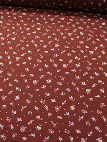 Tecido Viscose Estampa Floral Rosa Amarelo e Terracota
