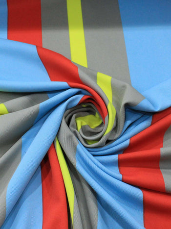 Tecido Malha Montaria Twill Macro Listras Azul Vermelho e Verde