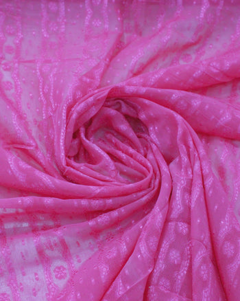 Tecido Crepe Chiffon Brocado com Brilho Rosa Pink