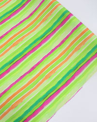 Tecido Viscose Italiano Listras em Aquarela Rosa, Coral e Tons de Verde