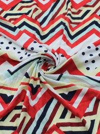 Tecido Viscose Estampa Chevron Etnico Amarelo Vermelho e Branco