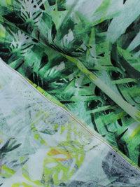 Tecido Viscose Estampa Folhas e Barrado Horizontal Tons de Verde