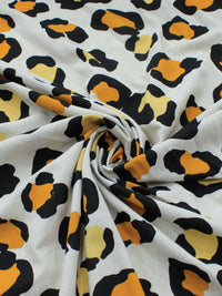 Tecido Linho Misto Leve Macro Animal Print Laranja Amarelo e Cru