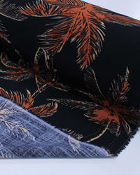 Tecido Viscose Texturizada Palmeiras Marrom Claro, Bege e Preto
