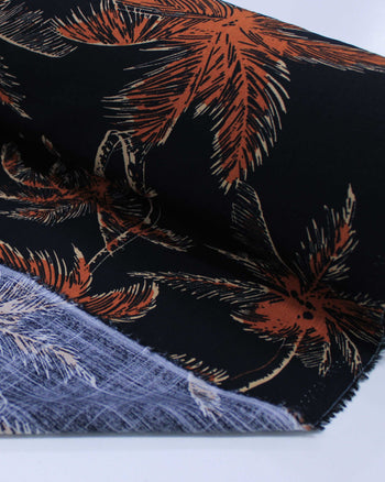 Tecido Viscose Texturizada Palmeiras Marrom Claro, Bege e Preto
