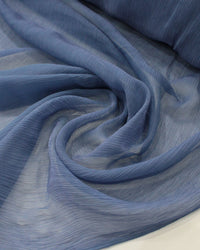 Tecido Crepe Chiffon de Seda Misto Micro Plissado Azul