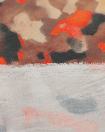 Tecido Viscose Italiano Pintura Abstrata Marrom e Vermelho