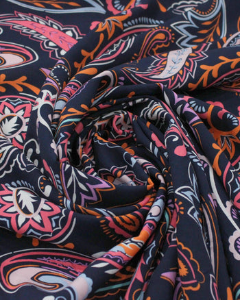 Tecido Viscose Macro Cashmere Azul Marinho e Colorido