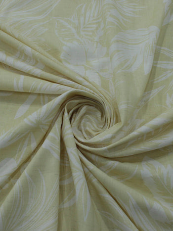 Tecido Linho Misto Camisaria Folhagens Amarelo Claro