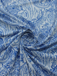 Tecido Viscose Estampa Paisley Azul e Branco