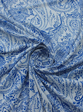 Tecido Viscose Estampa Paisley Azul e Branco