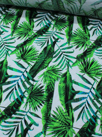 Tecido Linho Misto Folhagens Verde