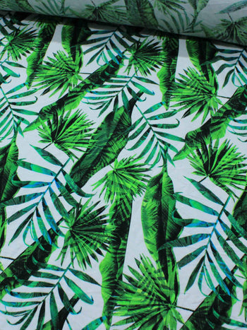 Tecido Linho Misto Folhagens Verde