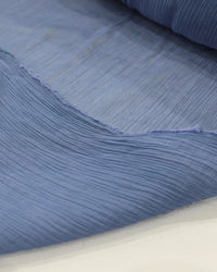 Tecido Crepe Chiffon de Seda Misto Micro Plissado Azul
