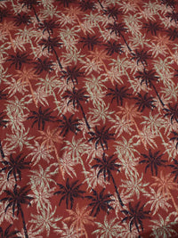 Tecido Viscose Texturizada Coqueiros Azul Creme e Terracota