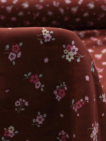 Tecido Viscose Estampa Floral Rosa Amarelo e Terracota