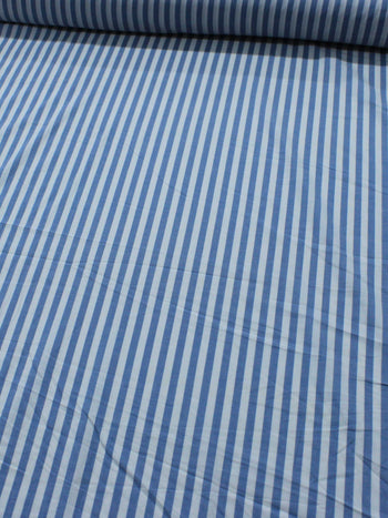 Tecido Tricoline Mista Listras Azul e Branco