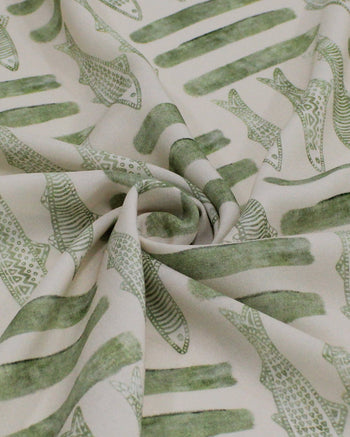 Tecido Viscose Premium Sardine Estampada Verde Menta Sálvia e Creme