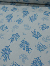 Tecido Linho Misto Camisaria Folhagem Azul e Cru