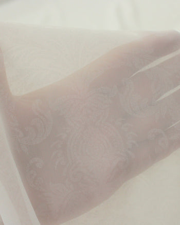 Tecido Crepe Chiffon Brocado Flores Branco
