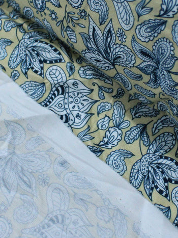 Tecido Tricoline Estampa Boho Azul Cobalto e Bege