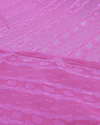 Tecido Crepe Chiffon Brocado com Brilho Rosa Pink