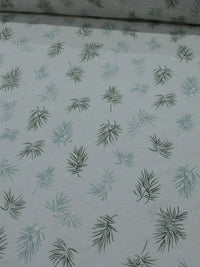 Tecido Linho Misto Camisaria Folhagem Verde e Cru