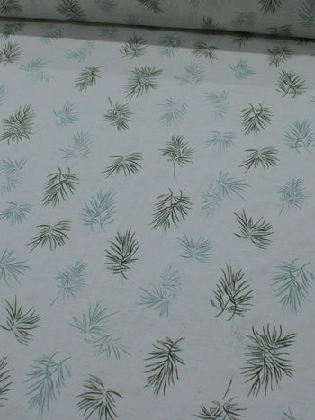 Tecido Linho Misto Camisaria Folhagem Verde e Cru