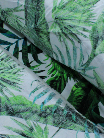 Tecido Linho Misto Folhagens Verde
