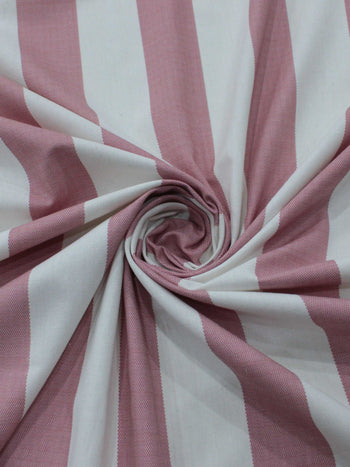 Tecido Linho Misto Macro Listras Rosé e Branco