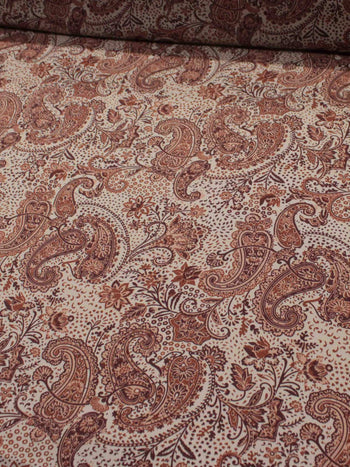 Tecido Viscose Texturizada Estampa Paisley Tons Terrosos