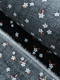 Tecido Viscose Flores Marrom Branco e Preto