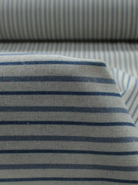 Tecido Linho Misto Micro Listras Azul e Cru