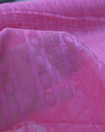 Tecido Crepe Chiffon Brocado com Brilho Rosa Pink