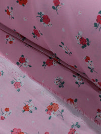 Tecido Viscose Micro Flores Vermelho Branco e Rosa Iogurte