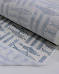 Tecido Viscose Premium Sardine Estampada Azul Ardósia e Creme
