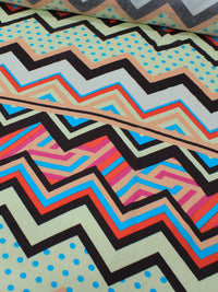 Tecido Viscose Estampa Chevron Etnico Bege Laranja e Preto