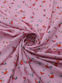 Tecido Viscose Micro Flores Vermelho Branco e Rosa Iogurte