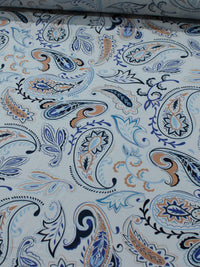 Tecido Viscose Estampa Cashmere Azul e Offwhite