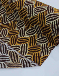 Tecido Viscose Texturizada Entrelaços Amarelo Mostarda e Bege