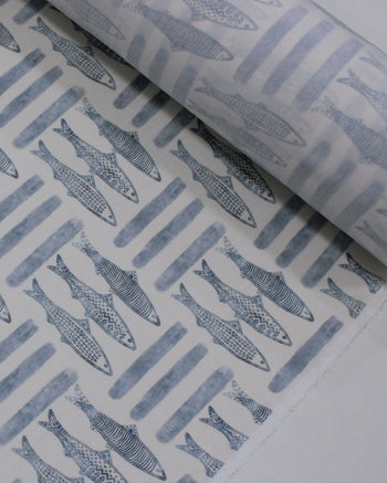 Tecido Viscose Premium Sardine Estampada Azul Ardósia e Creme