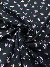 Tecido Viscose Micro Flores Rosa Amarelo e Preto