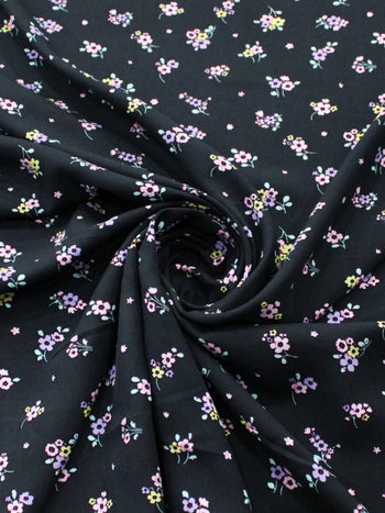 Tecido Viscose Micro Flores Rosa Amarelo e Preto